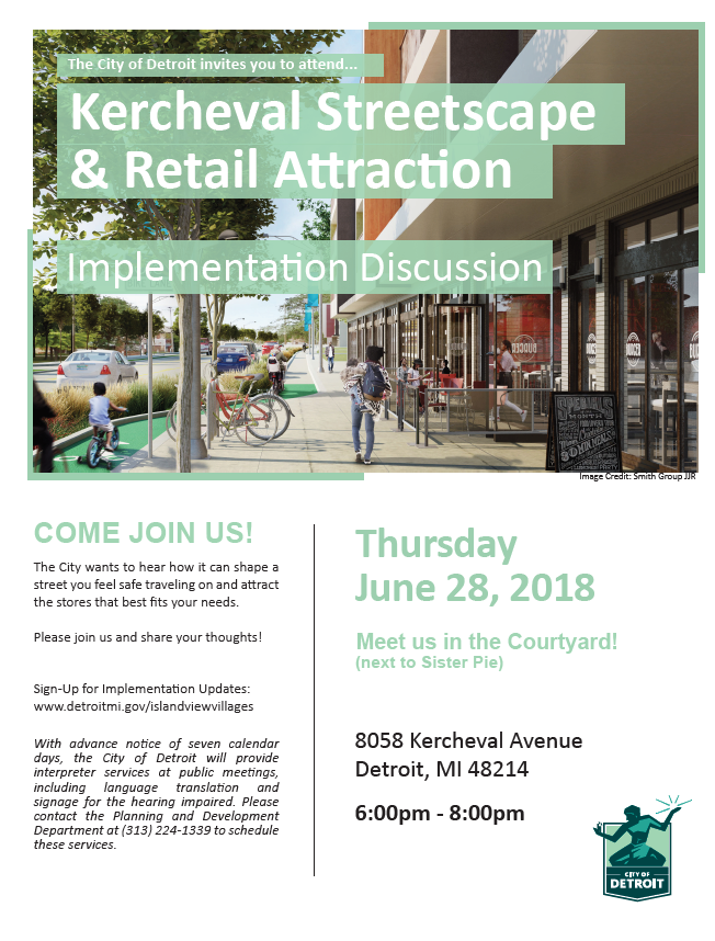 Kercheval Streetscape Project Community Meeting June 28th Flyer