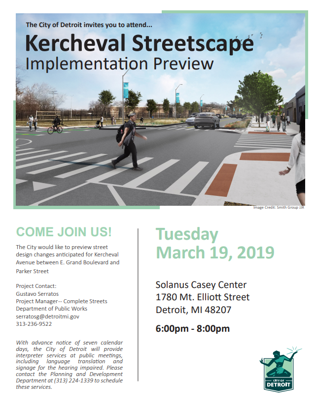 Kercheval Streetscape Project Community Meeting Flyer March 19 2020