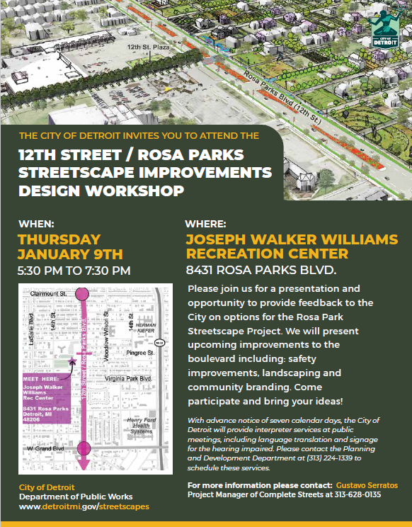 Rosa Parks Streetscape Project Community Meeting Jan 9th Flyer