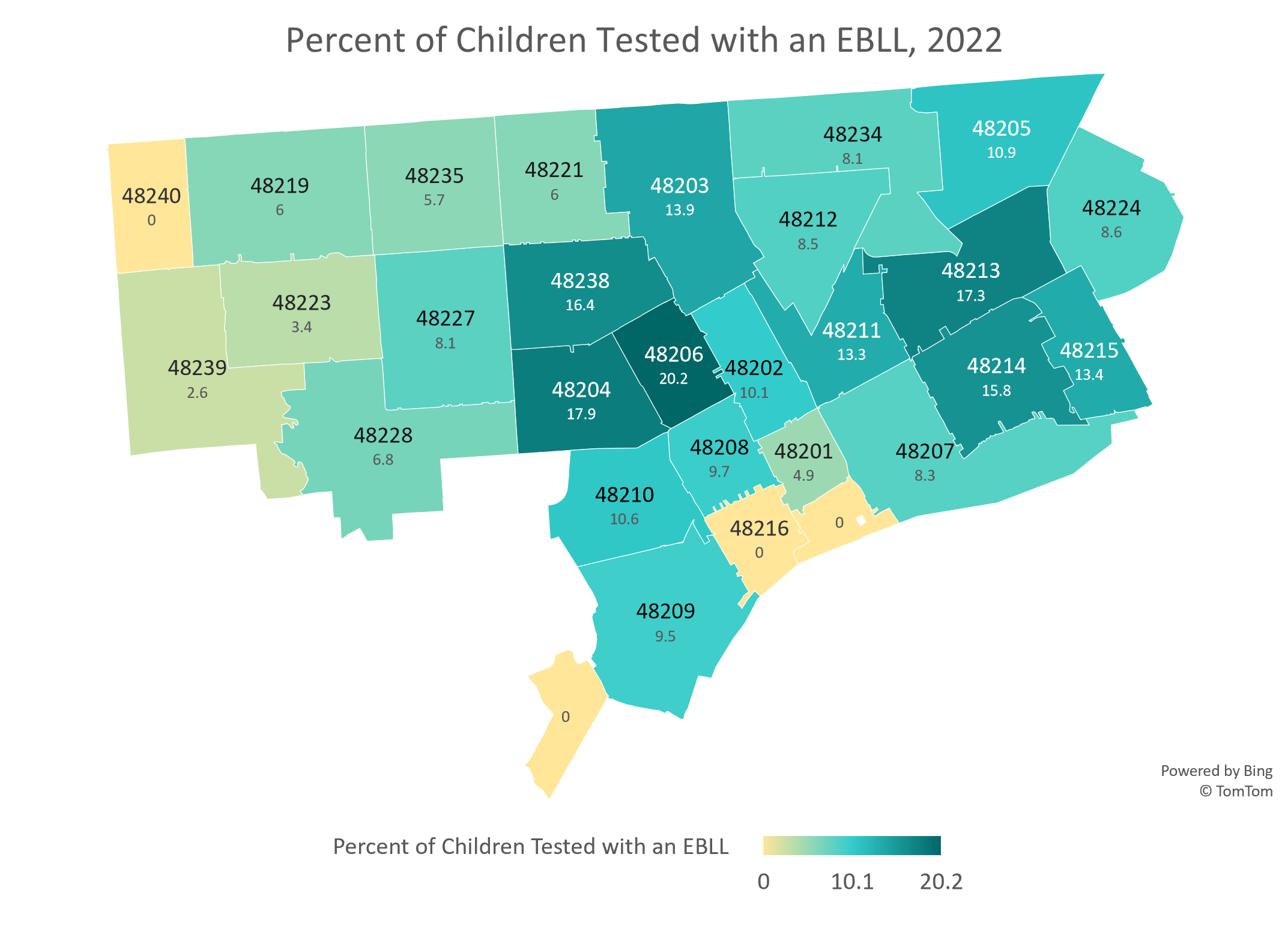Children tested with an EBLL 2022 map
