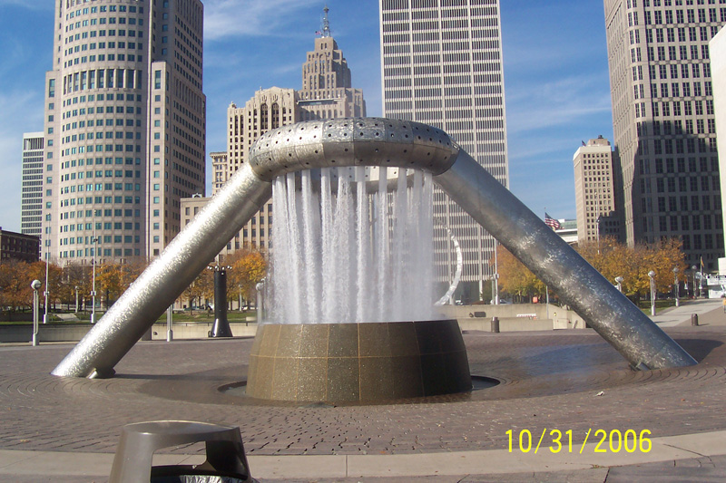 Hart Plaza is located at the base of Woodward