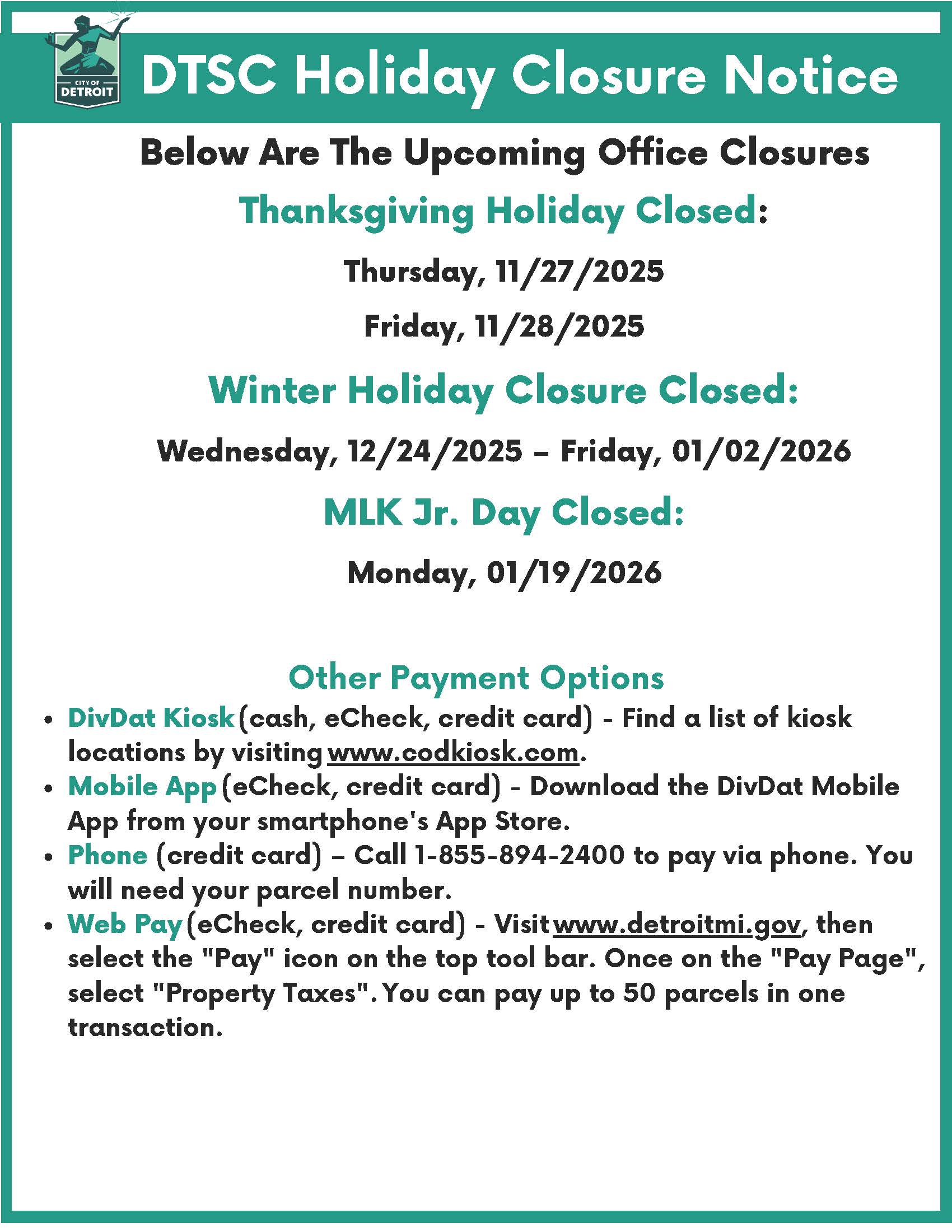 DTSC Holiday Closure - 2025