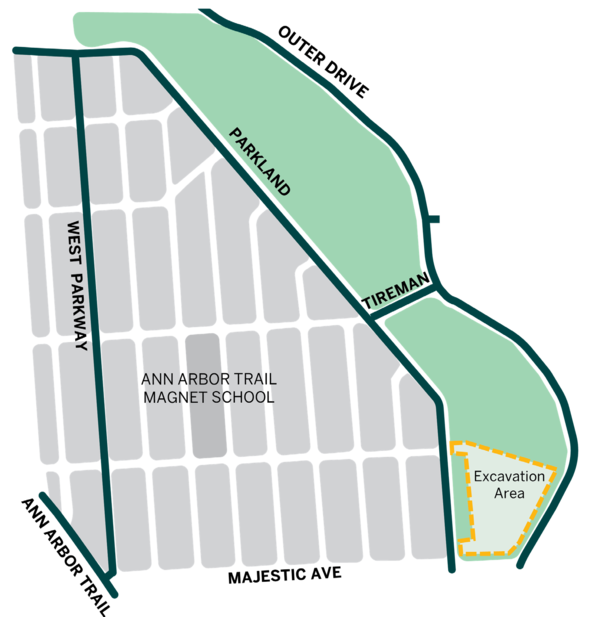 Mapa del área de excavación de Rouge Park - Octubre de 2021